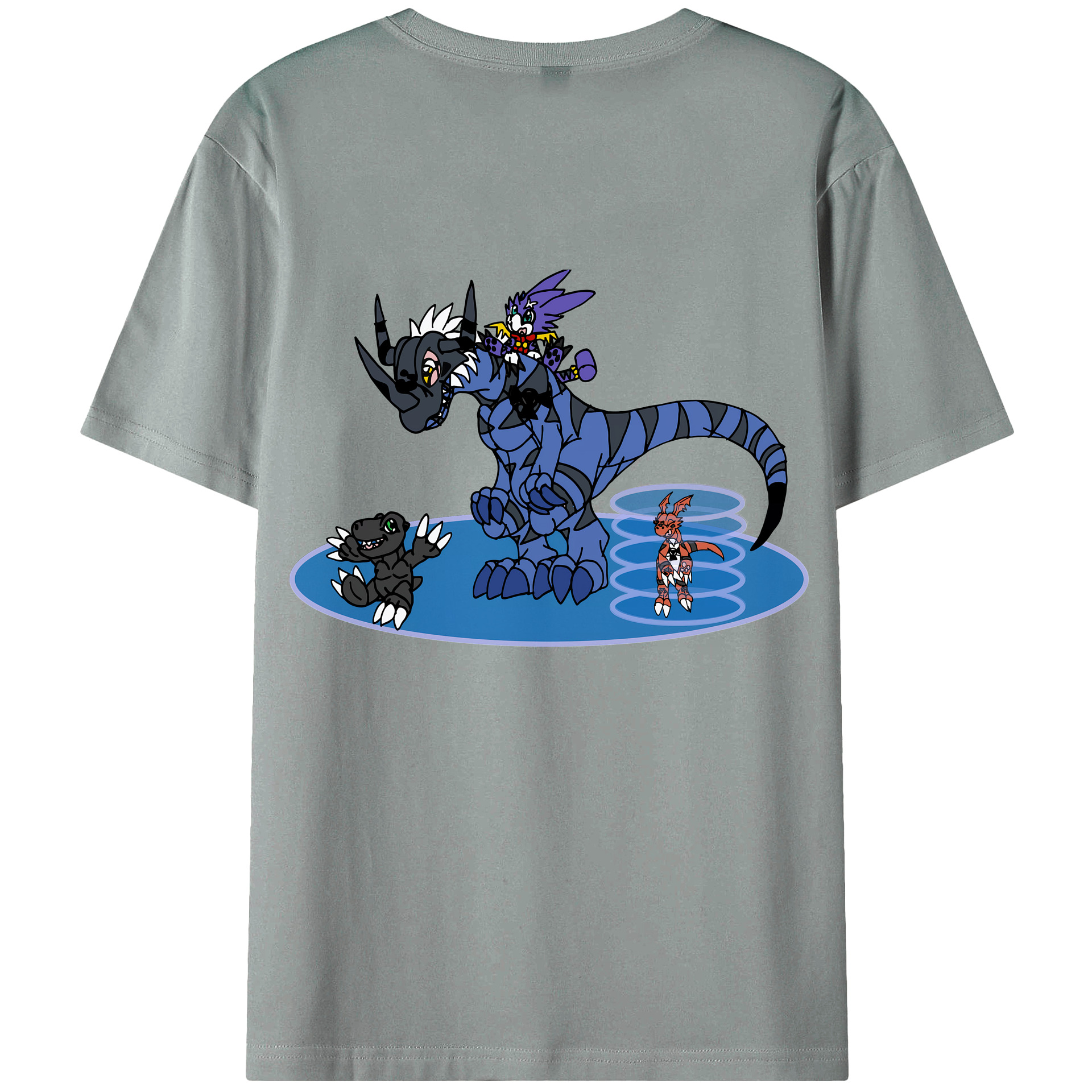 （画像用） Digimon デジタルモンスター/デジモン 綿100％ メンズ半袖Tシャツ（バックプリント） 通気性